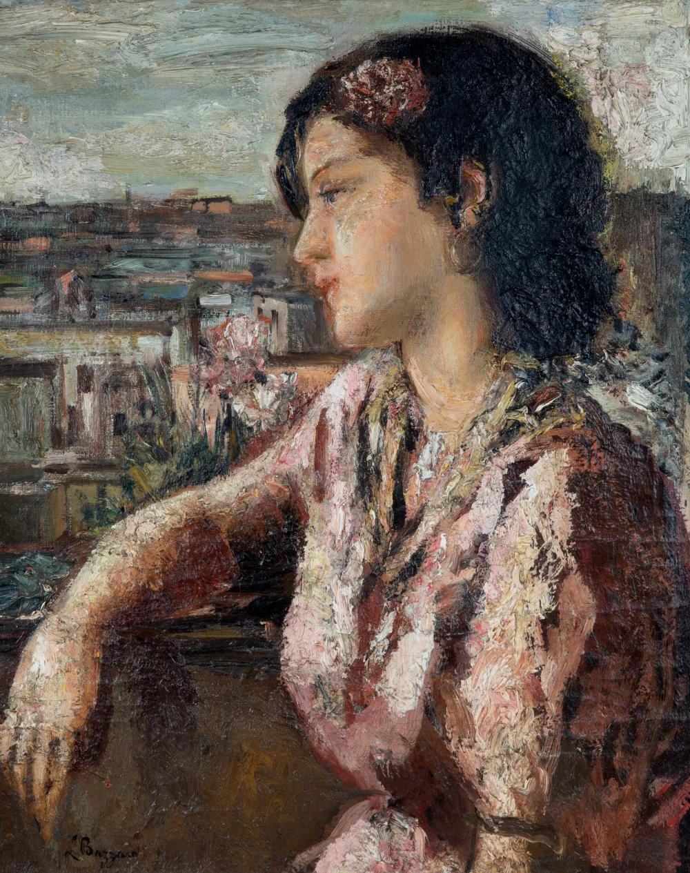 Donna in rosa con vista
